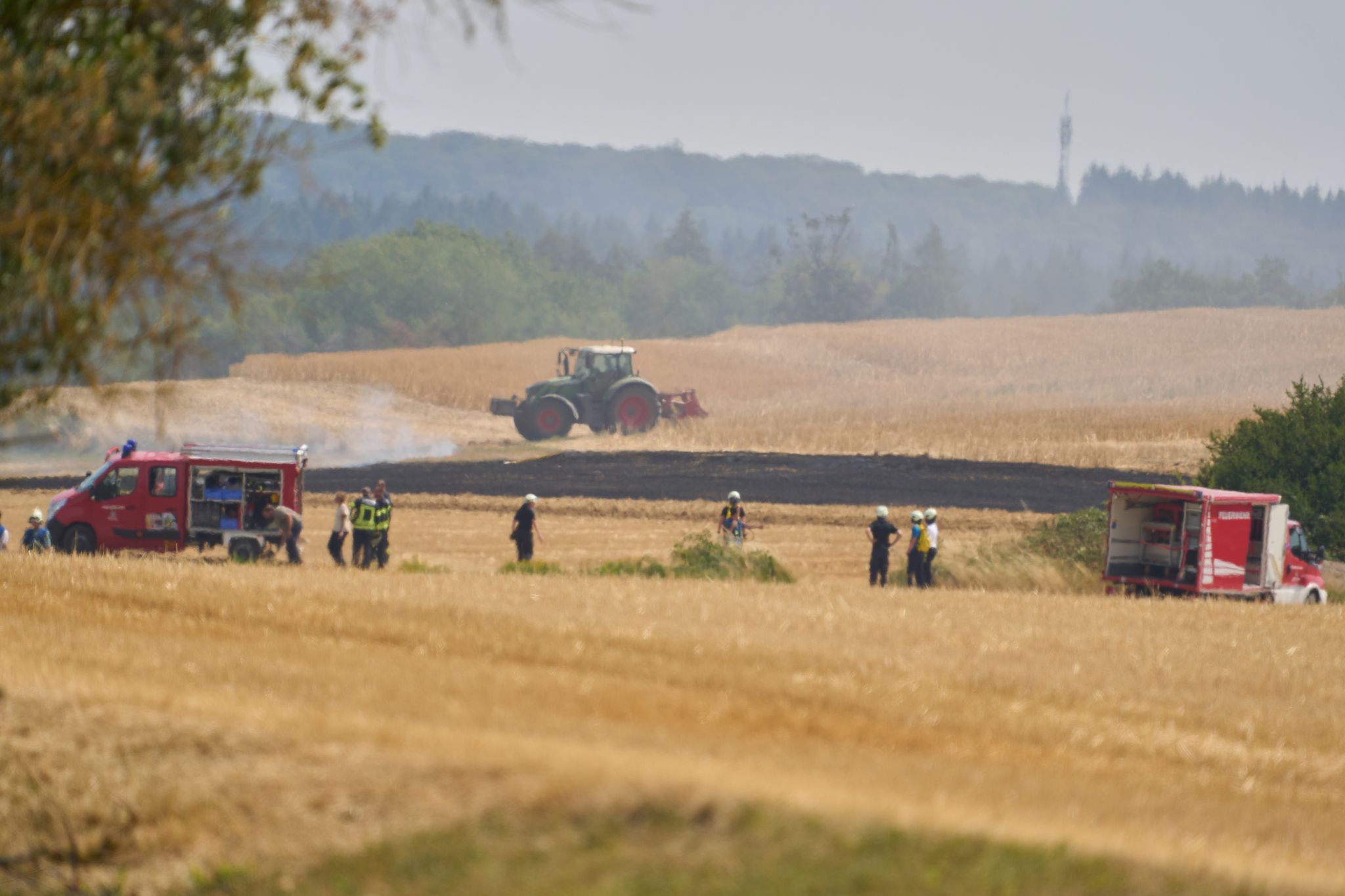 Starker Wind erschwert Löscharbeiten bei Feldbrand