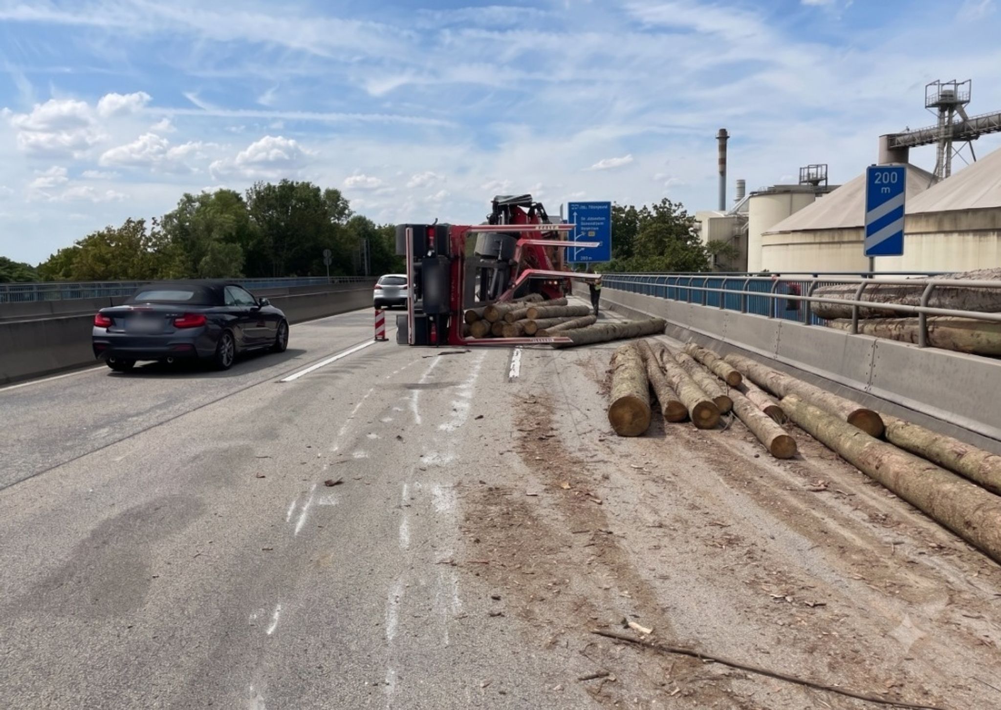 Baumstämme auf der Brücke: A60 bei Mainz teilweise gesperrt Baumstämme auf der Brücke: A60 bei Mainz teilweise gesperrt