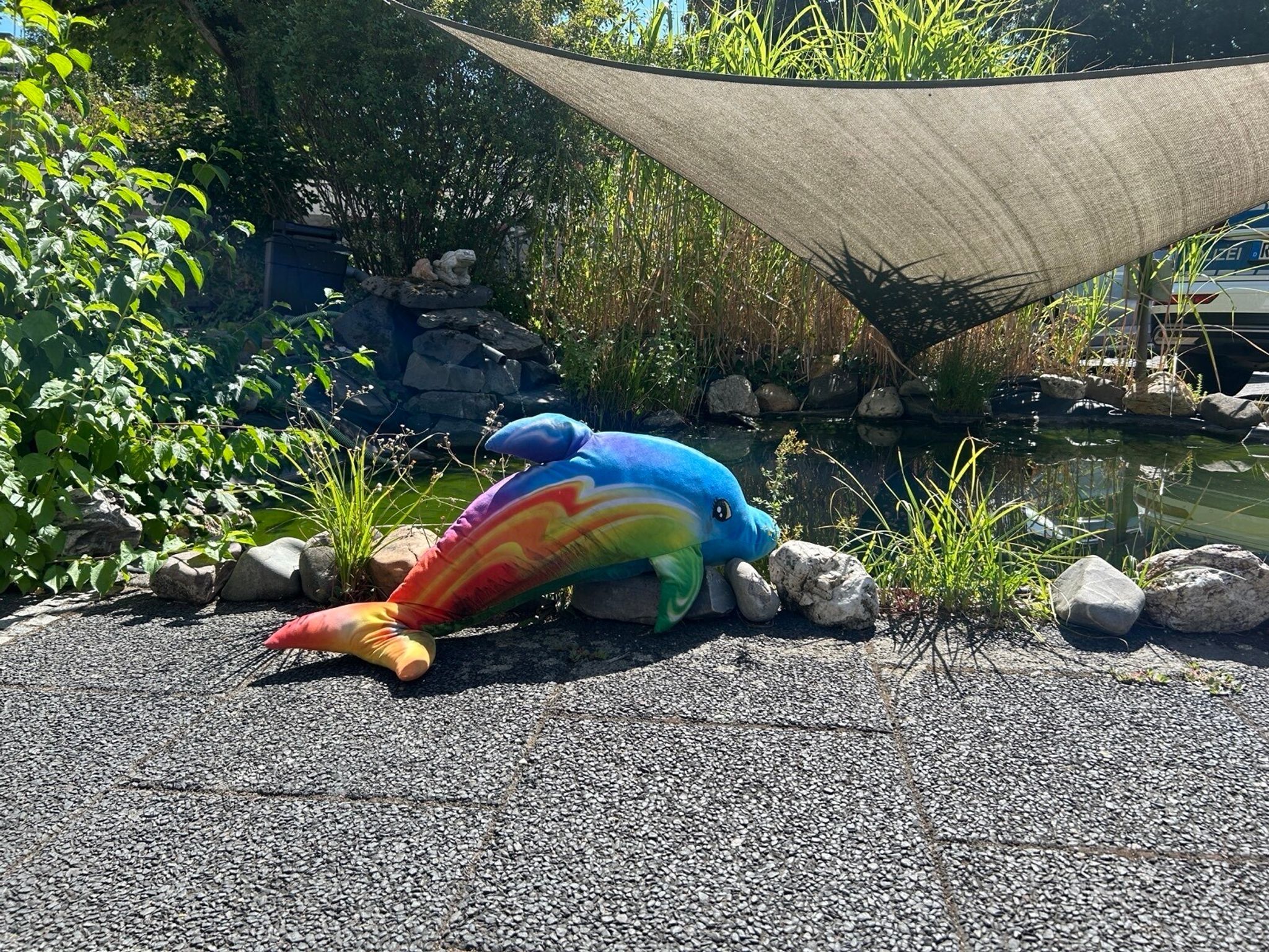 Polizei rettet gestrandetes Delfin-Plüschtier von Landstraße